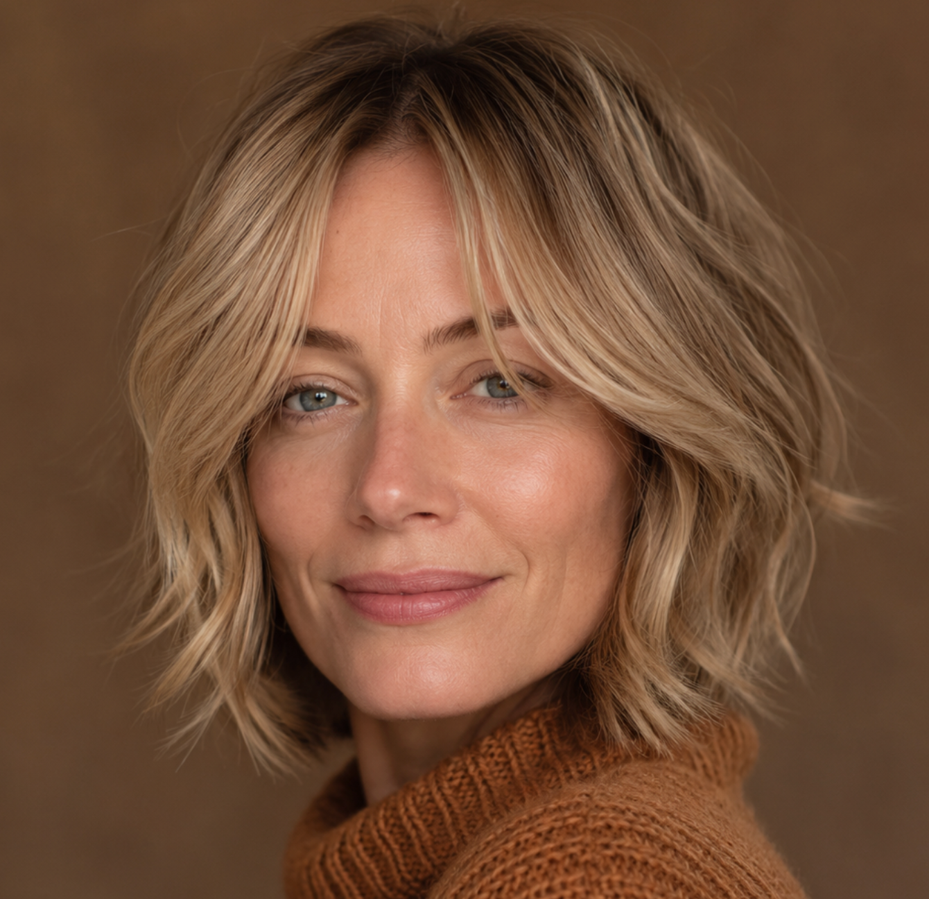 Woman styling hair with round brush